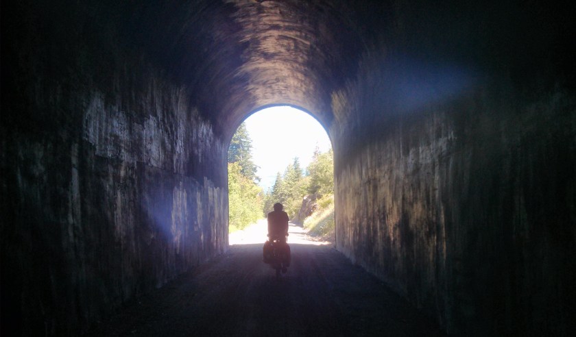 Biking through the tunnels on the Iron Horse Trail