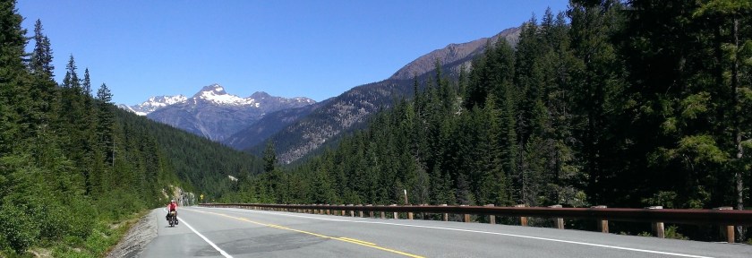 Riding up a mountain pass.