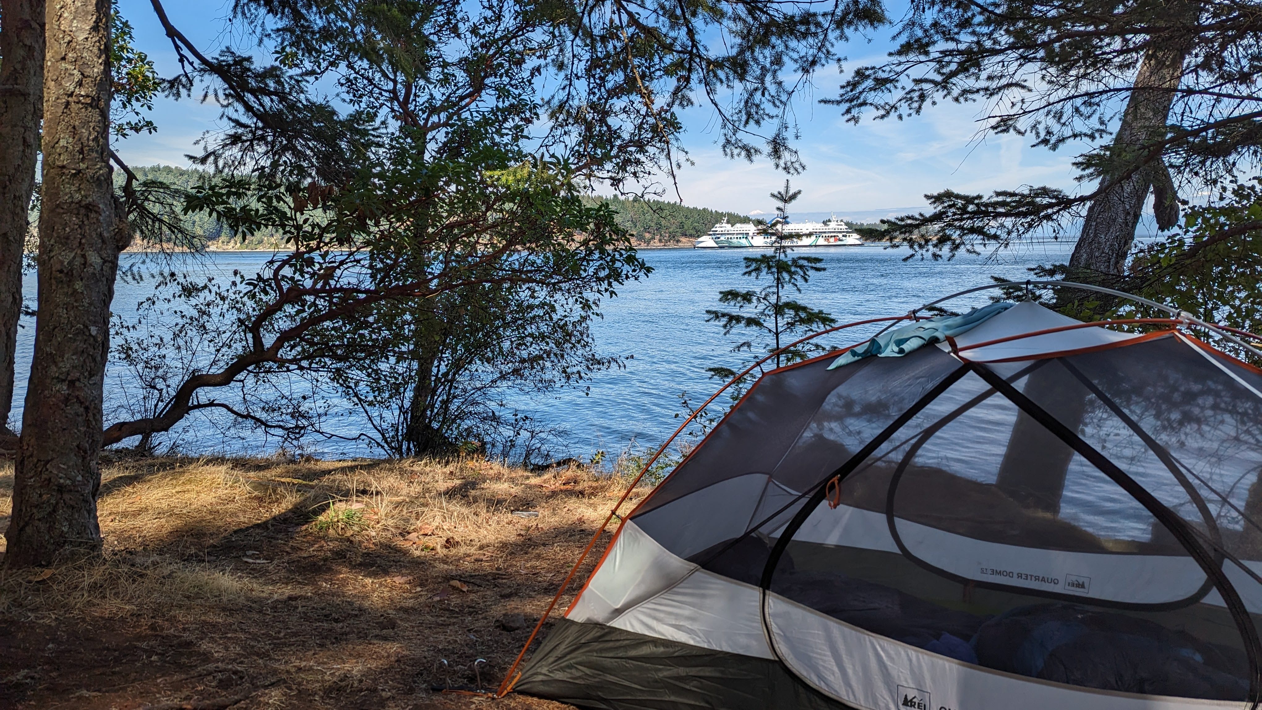 I tent overlooking the water